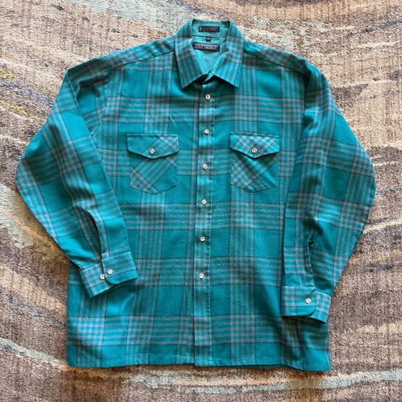 Van Heusen Other - Men's Vintage 80's Winterweights Teal Blue Gray Flannel Long Sleeve Shirt Sz XL